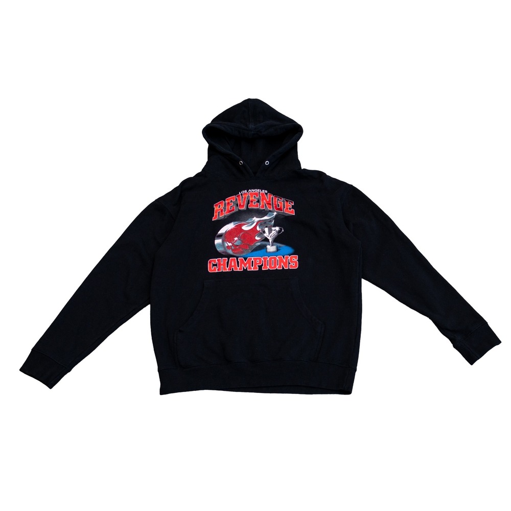 Revenge Champions Hoodie Black Graphic Pullover Sweatshirt Men's Medium